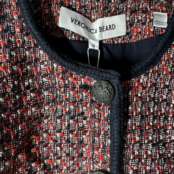 NWT Veronica Beard Ceres Metallic Cotton Blend Tweed Jacket in Size 12 Red /Navy - Picture 7 of 16